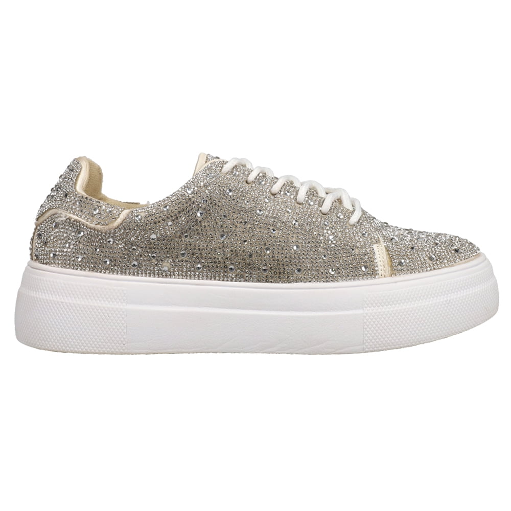 Corkys Womens Bedazzle Rhinestone Lace Up Sneakers Casual