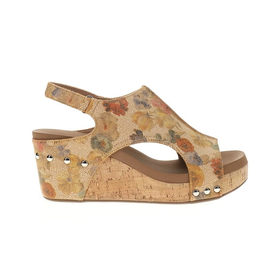 Corkys Womens Carley Floral Studded Slingback Wedge Casual Shoes
