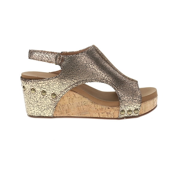 Corkys Womens Carley Metallic Studded Slingback Wedge  Casual Shoes