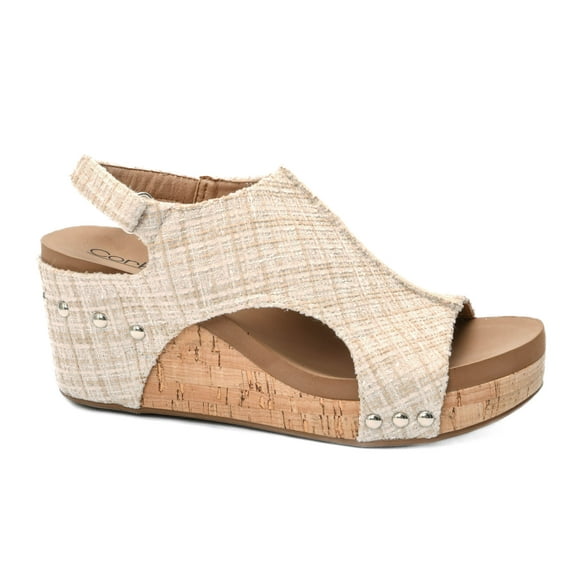 Corkys Womens Carley Sand Tweed Wedge Heel Sandal (9)