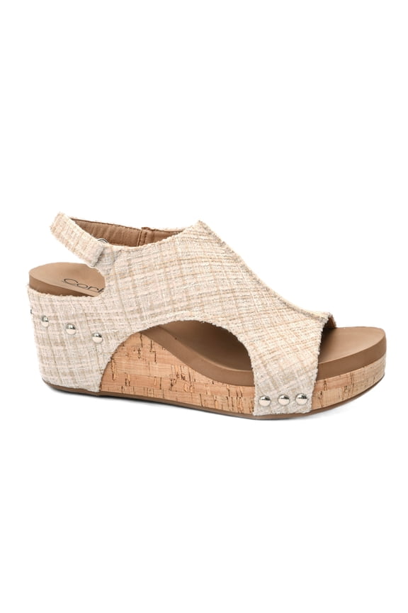 Corkys Womens Carley Sand Tweed Wedge Heel Sandal (9)