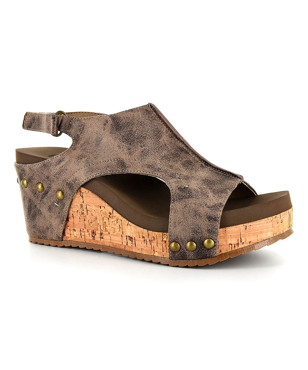 Corkys Womens Carley Wedge Heel Sandals (6, Brown Distressed)