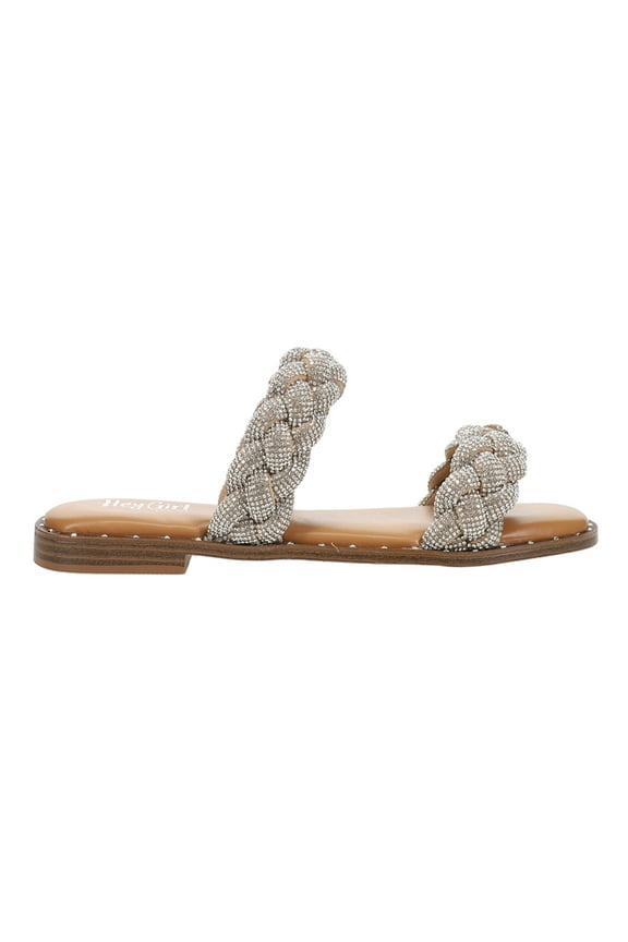 Corkys Womens Don't Get It Twisted Braided Rhinestone Slide Flat  Casual Sh