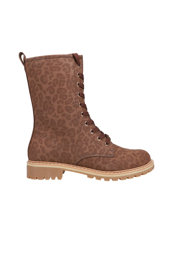 Corkys Womens Fomo Leopard Combat Round Toe Zippered  Mid Calf Boots