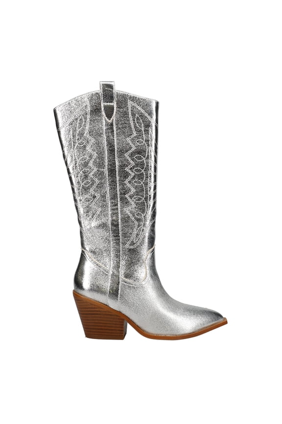 Corkys Womens Howdy Tall Embroidered Metallic Snip Toe Zippered Cowboy Tal