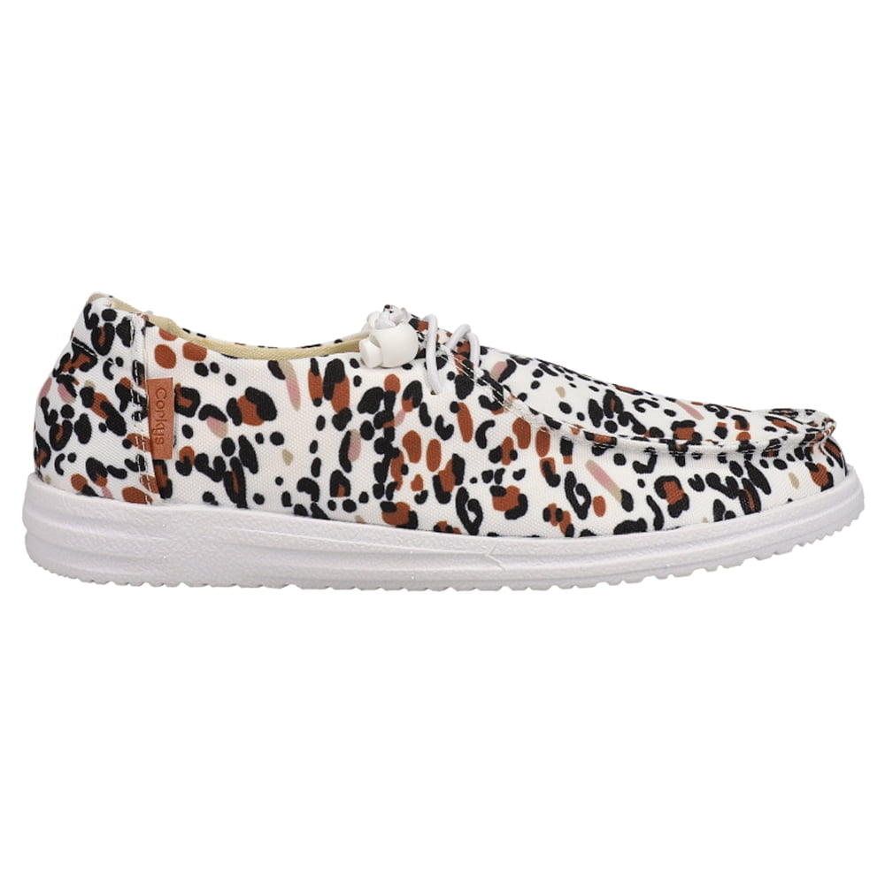 Corkys Womens Kayak White Leopard Print Slip On Boat Sneakers Casual