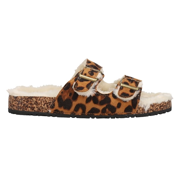 Corkys Womens Laid Back Shearling Leopard Slide Casual Sandals Casual