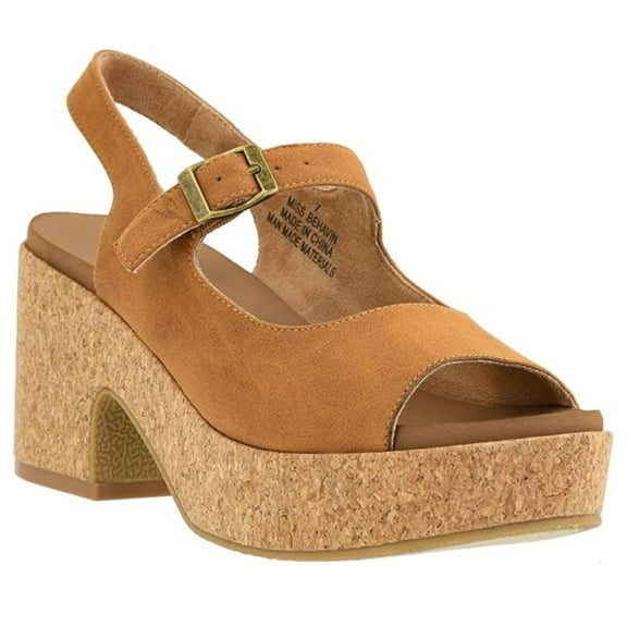 Corkys Womens Miss Behavin Faux Leather Chunky Block Heel, Camel (9)