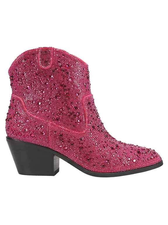 Corkys Womens Shine Bright Rhinestone Pull On Round Toe Zippered Ankle Boo