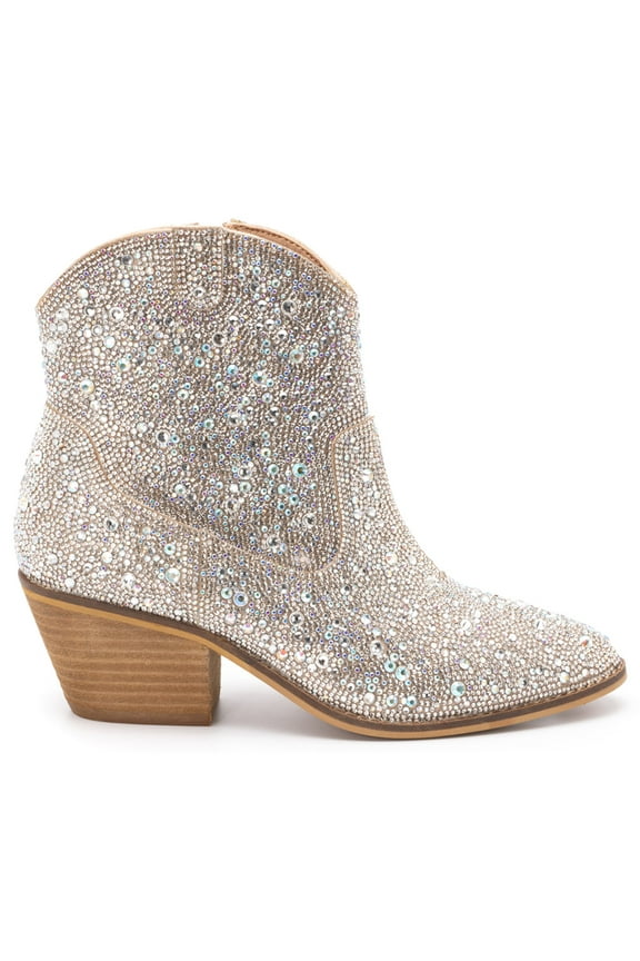 Corkys Womens Shine Bright Rhinestone Round Toe Pull On Ankle Dress Boots