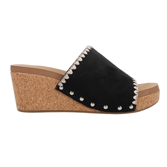 Corkys Womens Stitch N Slide Studded Embroidered Wedge Casual Shoes