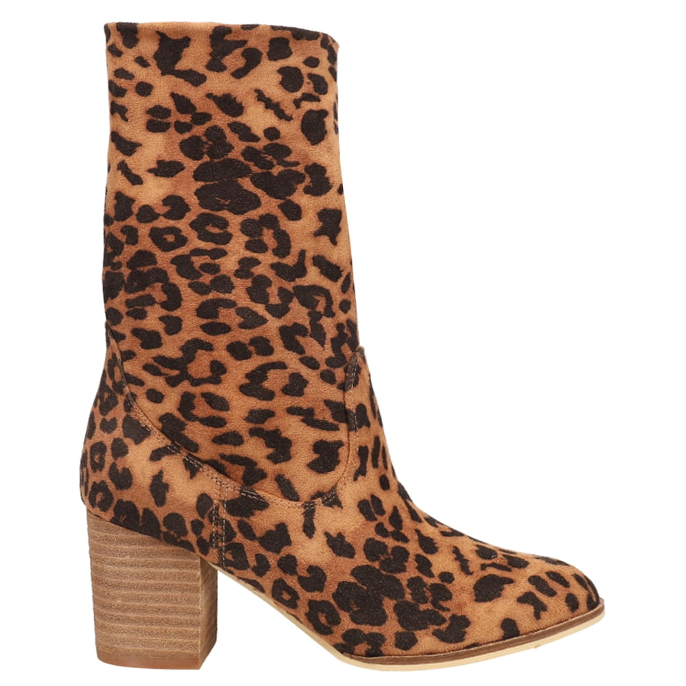 Corkys Womens Wicked Leopard Round Toe Pull On Casual Boots Mid Calf