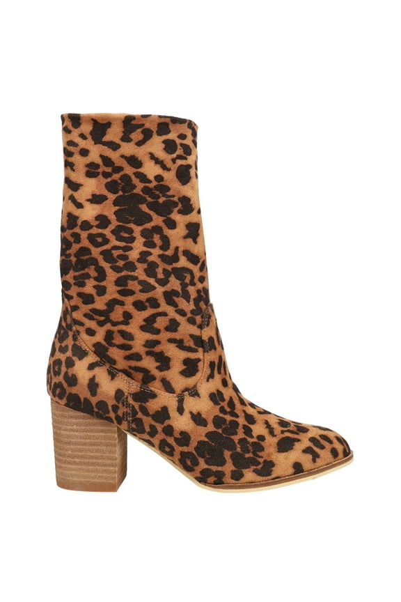 Corkys Womens Wicked Leopard Round Toe Pull On Mid Calf Boots