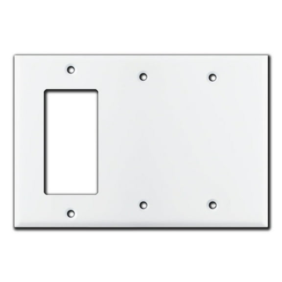 Corla Three Gang Two Blank Metal Light Switch Plate | White GFI Cover Triple 3 Gang Rocker Decorative Smooth for GFCI Outlet Receptacle (Two Blanks)