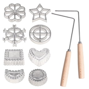Corlekala 10Pcs Rosette Maker Set, Waffle Rosette Cookie Molds with 2 Handles, 8 Shapes Cast Aluminum Rosette Iron, Swedish Rosette Timbale Molds for Mexican Bunuelos and Deep Fried Pastries