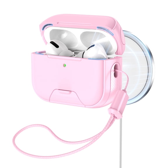 Corliven for AirPods 5th Gen Case with Magnetic Wireless Charging, Kickstand Shockproof Protective Cover with Strap, Pink