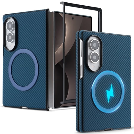 Corliven for Samsung Galaxy Z Fold 8 Case, Ring Holder Kickstand, Shockproof Protective Phone Cover, Blue