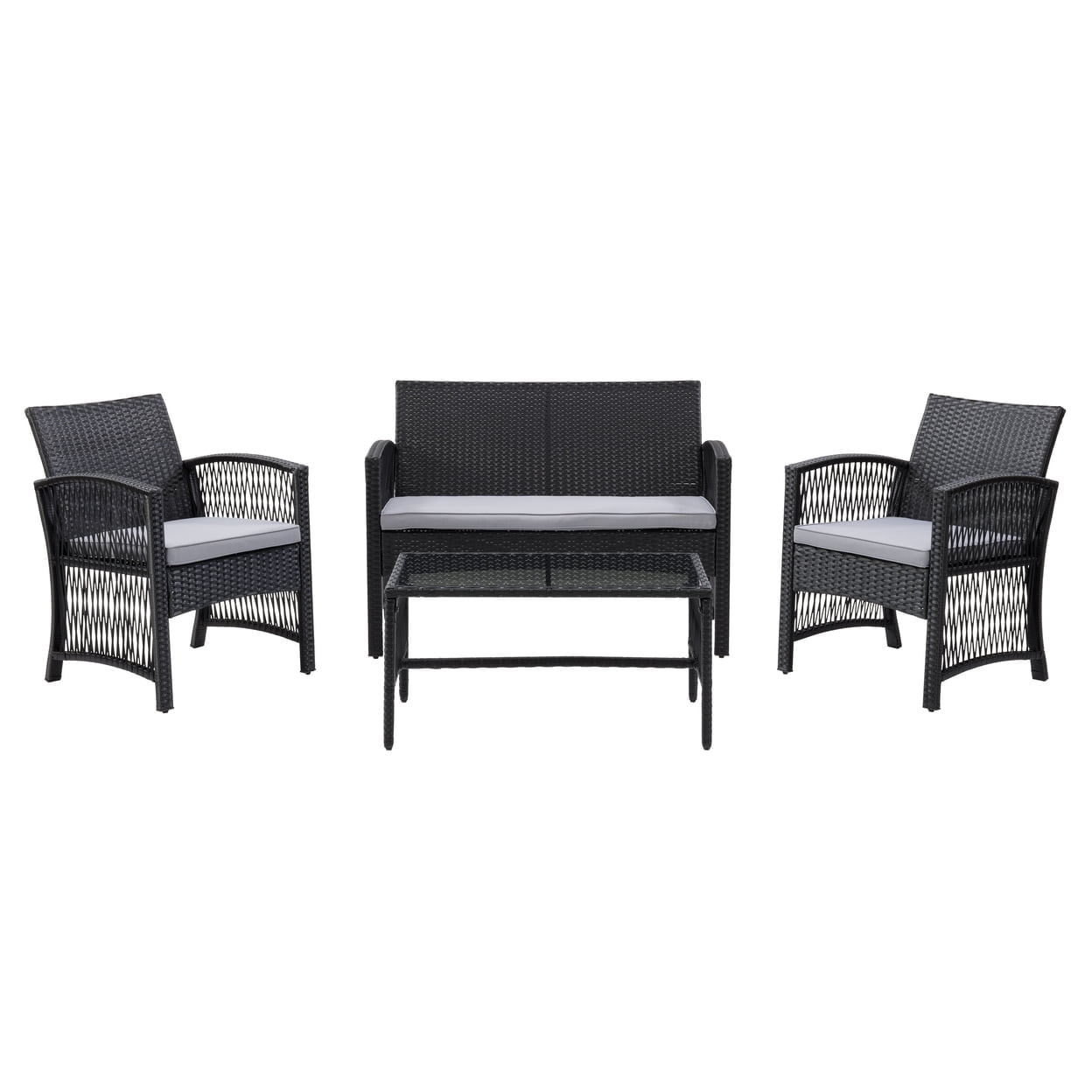 Photo inspiration: Fresh Look at Corliving 4 Piece Flared Wicker Conversation Set With Cushions Rattan