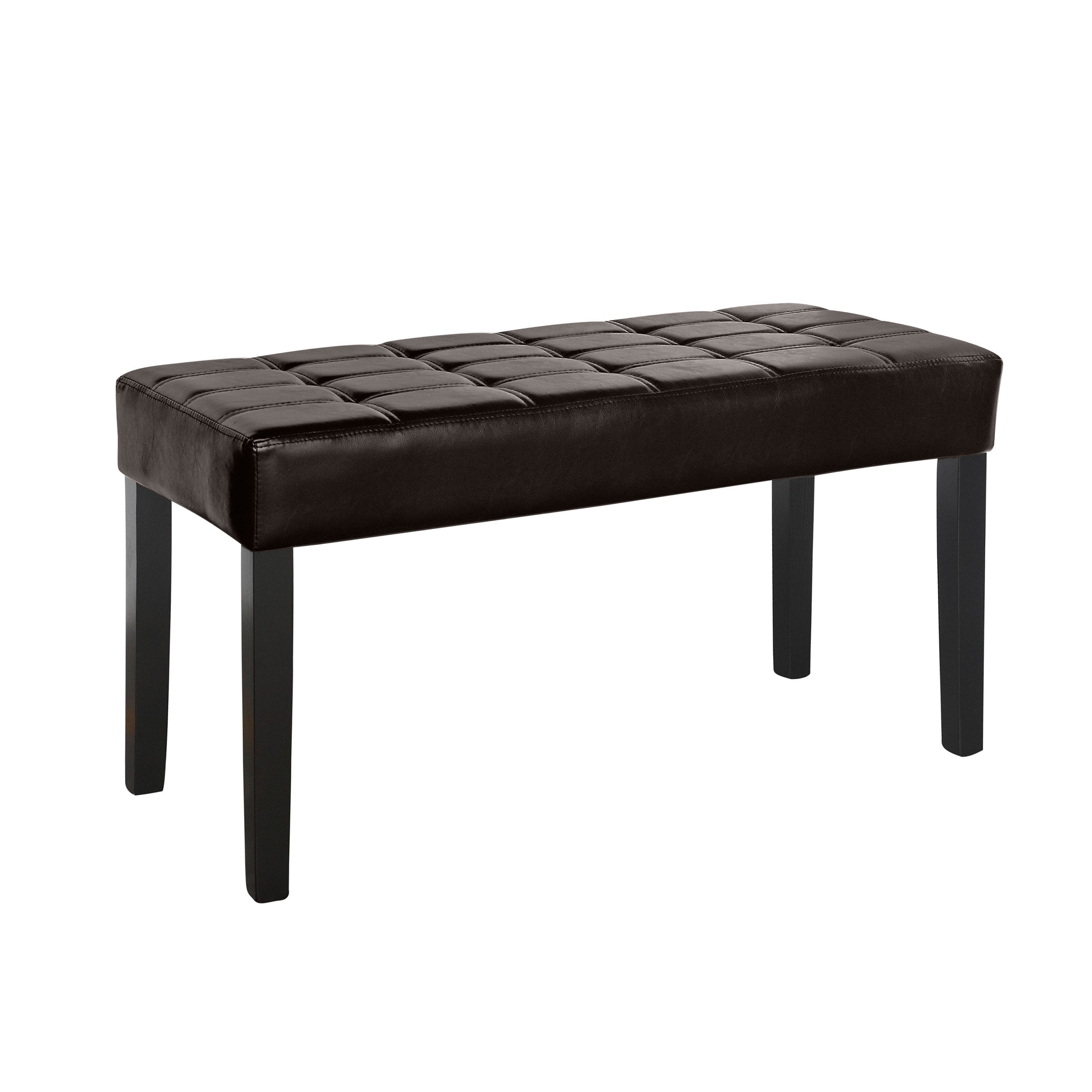 Espresso Leatherette Tufted Ottoman with Storage and Dark Legs