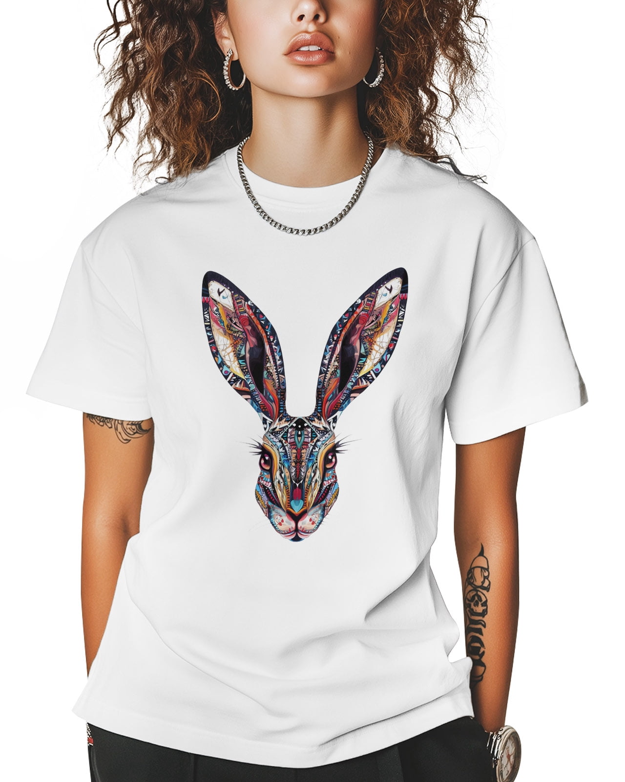 Corlorful Rabbit T Shirts for Women Short Sleeve Cotton Crewneck T ...