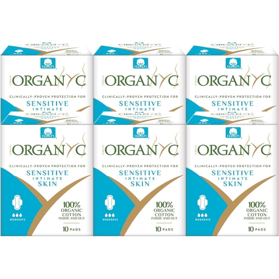 Corman Organyc Feminine Sensitive Skin Hypoallergenic Moderate Leak Protection Organic Cotton Sanitary Pads, 60 Count