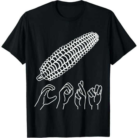 Corn ASL Corn American Sign Language Sweet Corn T-ShirtMen and women, Black T-shirt, size: Extra large