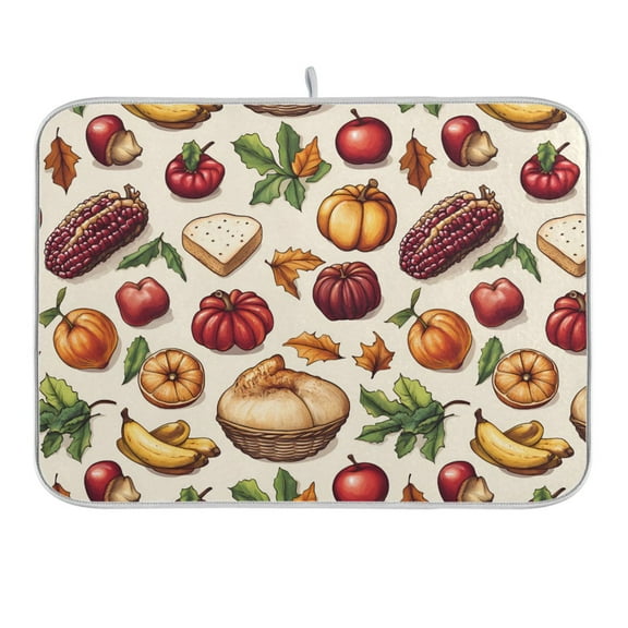 Corn Apple Pumpkin Dish Drying Mat 16x18 Absorbent Microfiber Draining Rack Pad for Kitchen Counter Sink