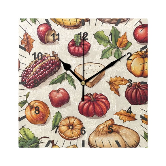 Corn Apple Pumpkin Wall Clock Battery Operated Silent Non-Ticking Bedroom Office Kitchen Home School Decor 7.8"(Black)