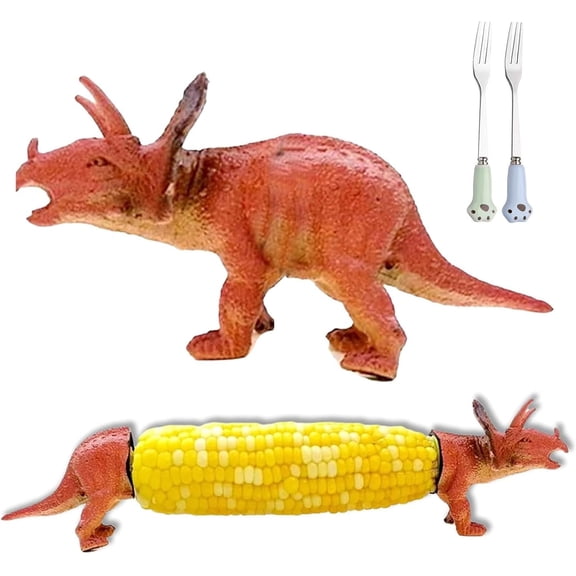 Corn on the Claws, Dinosaur Corn Cob Holders Dinasary Corns on the Cobs Holder Barbecue Skewers Dino Chip Taco Holder Dinosaur Stick Holders Stainless Prong Kitchen Accessories for Kid Adult
