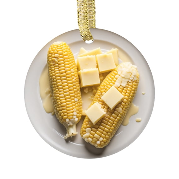 Corn on the Cob with Butter Food Double Sided Ceramic Foodie Novelty Holiday Christmas Xmas Tree Ornament Gift Accessory (Flat Printed Design, NOT 3D)