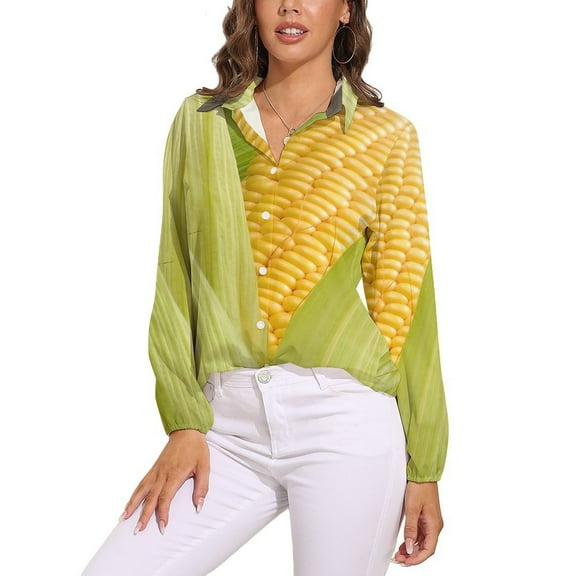 Corn Cob Long Sleeve Blouse Woman Streetwear Casual Shirts Summer Oversize Woman Streetwear Clothing Birthday Present