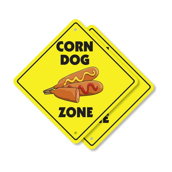 Corn Dog (2 Pack) Plastic Crossing Sign - 12 Inch X 12 Inch Xing Sign Gift Food Snack Fried Meal Stick Fair Carnival Festival American Lunch Fun