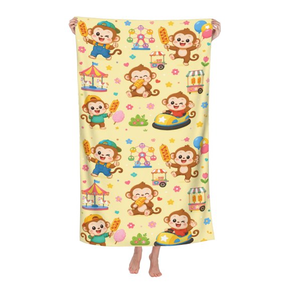 Corn Dog Amusement Park Happy Monkey Soft Bath Towels Absorbent Bathroom Towel for Beach Hotel Gym Spa Shower