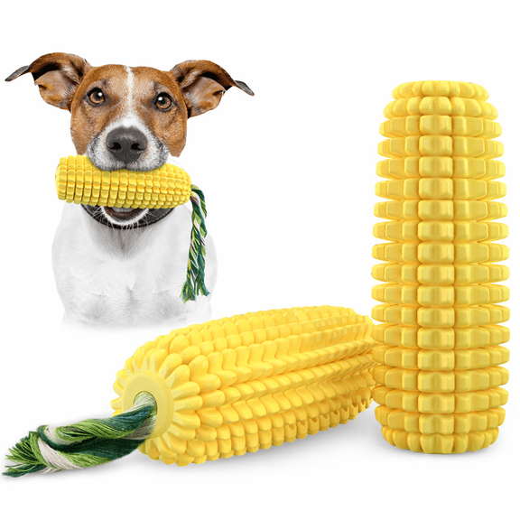 Corn Dog Chew Toy with Rope, Pet Teething Toy for Small Medium Dogs, Interactive Puppy Chew Toy for Teeth Cleaning, Durable Dog Toy for Chewing and Tug Play