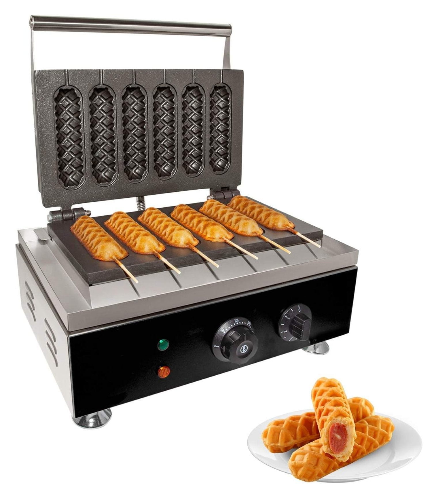 Corn Dog Waffle Maker for Use 6 Hotdog Waffles on a Stick Stainless