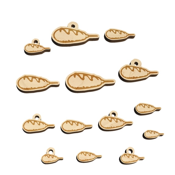 Corn Dog with Ketchup Wood Mini Charms Shapes DIY Craft Jewelry - No Hole - 14mm (26pcs)