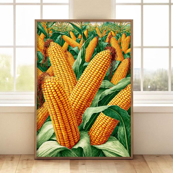 Corn Field Farmhouse Botanical Kitchen Golden Illustration Nature Poster Unframed Paper Print