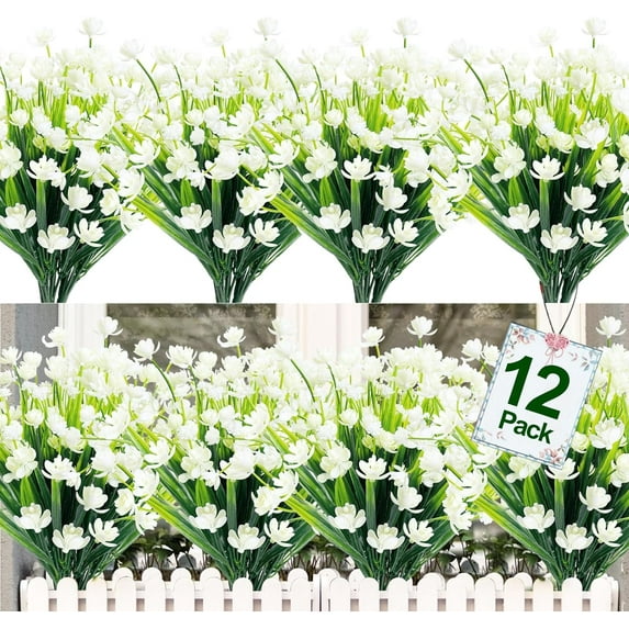 Corn Flower Artificial Flowers for Outdoor UV Resistant Fake Plants, Faux Plastic Flower Artificial Plants for Home Window Box Porch Indoor Cemetery Spring Summer Decor(White)