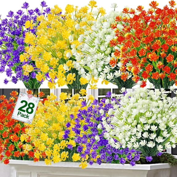 Corn Flower Artificial Flowers for Outdoor UV Resistant Fake Plants, Faux Plastic Flower Artificial Plants for Home Window Box Porch Indoor Cemetery Spring Summer Decor(White)