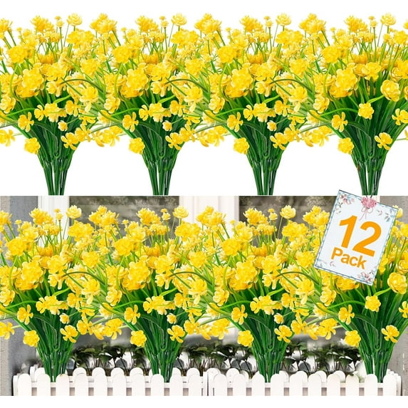 Corn Flower Artificial Flowers for Outdoor UV Resistant Fake Plants, Faux Plastic Flower Artificial Plants for Home Window Box Porch Indoor Cemetery Summer Decor(Yellow)