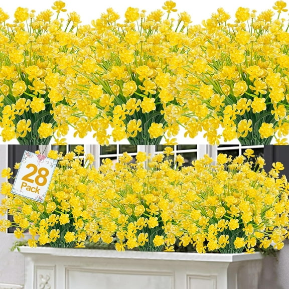 Corn Flower Artificial Flowers for Outdoor UV Resistant Fake Plants, Faux Plastic Flower Artificial Plants for Home Window Box Porch Indoor Cemetery Summer Decor(Yellow)