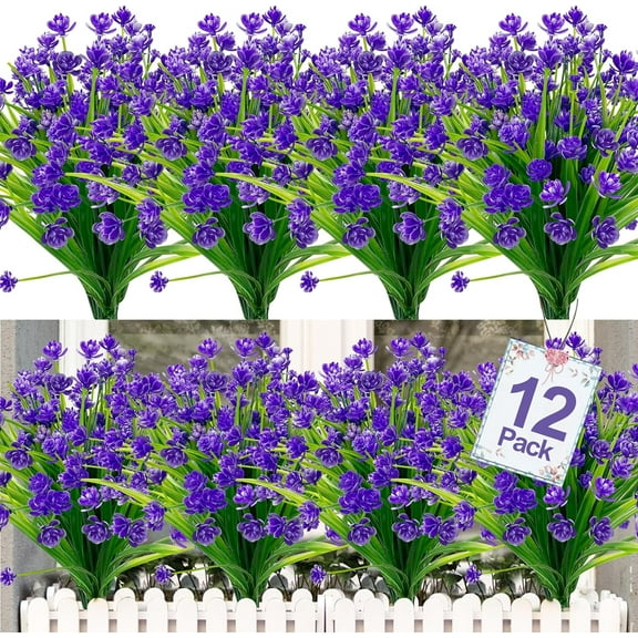 Corn Flower Artificial Flowers for Outdoor UV Resistant Fake Plants, Faux Plastic Flower Artificial Plants for Home Window Box Porch Indoor Cemetery Summer Decor(Purple)