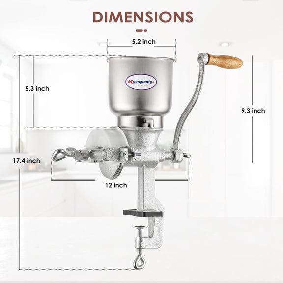 Corn Grinder Cast Iron, Hand Crank Grain Mill with Large Hopper & Table Clamp