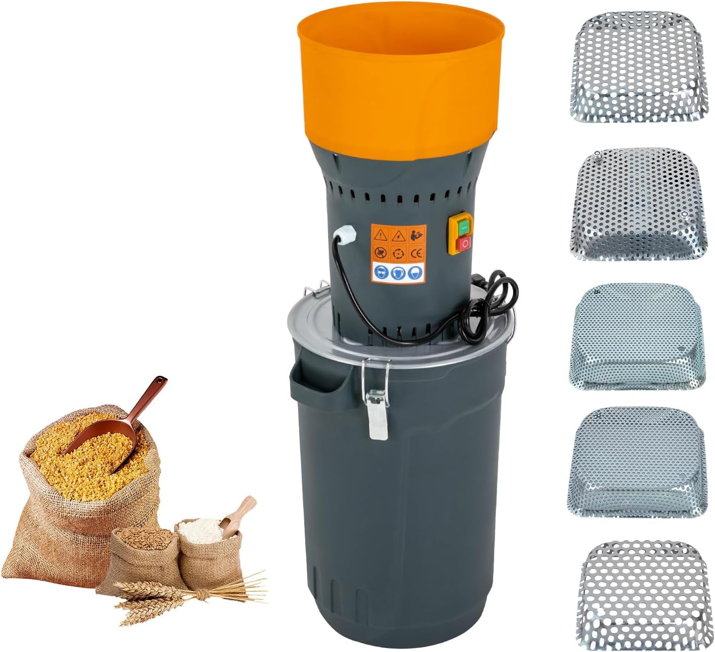 Corn Grinder Electric Mill, 6.6 Gallons Dry Grain Mill Grinder Electric, Grain Grinder Mill, Cereals Grinder, Farm Home Wheat Grinder for Spice Rice Coffee Feed Flour, 6 Sizes Sieves（25L）