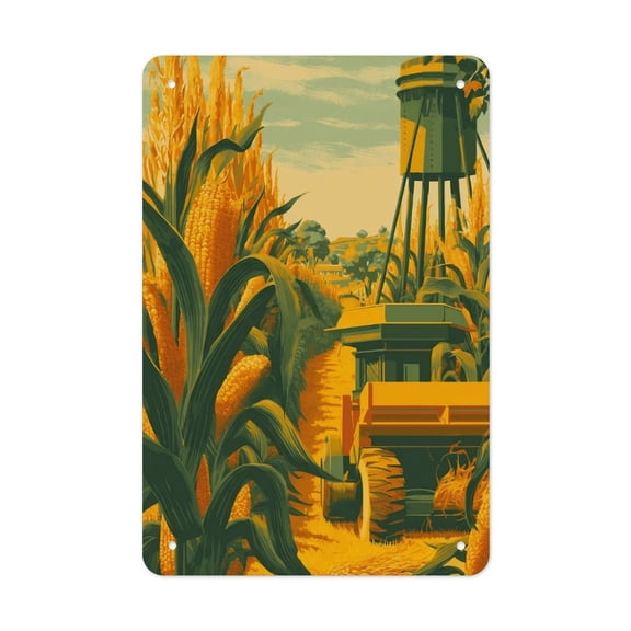 Corn_Harvest_Field Vertical Tin Sign - Rust-Resistant Tinplate - Indoor & Outdoor