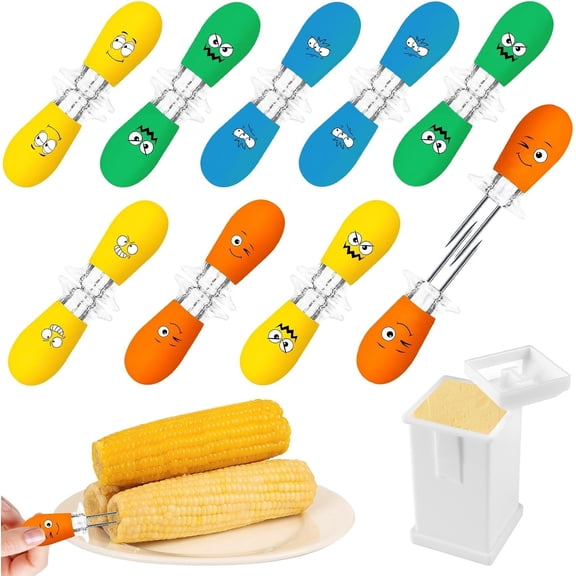 Corn Holders,18Pcs/9Pairs Corn Cob Holders with Butter Spreader, Corn on The Cob BBQ Fork Skewers for Home Cooking Parties Camping