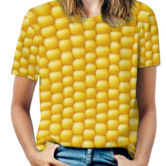 Corn Kernel Pattern Women's T-Shirt Short Sleeve T Shirts Tops Tee Ladies Loose T