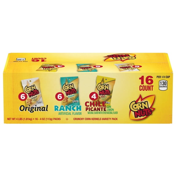 Corn Nuts Crunchy Corn Kernels Variety Pack, Original Ranch & Chile Picante, 4 oz Bags, 16 Count