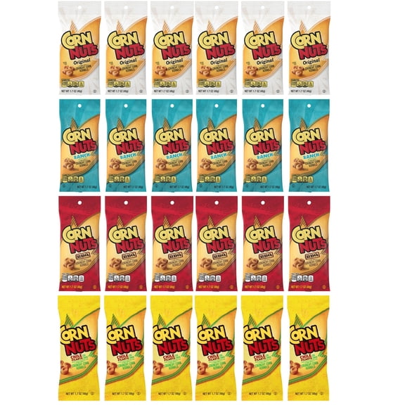 Corn Nuts Variety 24 Pack, Crunch Corn Kernals Original, Chile Picante, Ranch & BBQ Crunch Corn Nuts, 6 Corn Nuts Of Each Flavor
