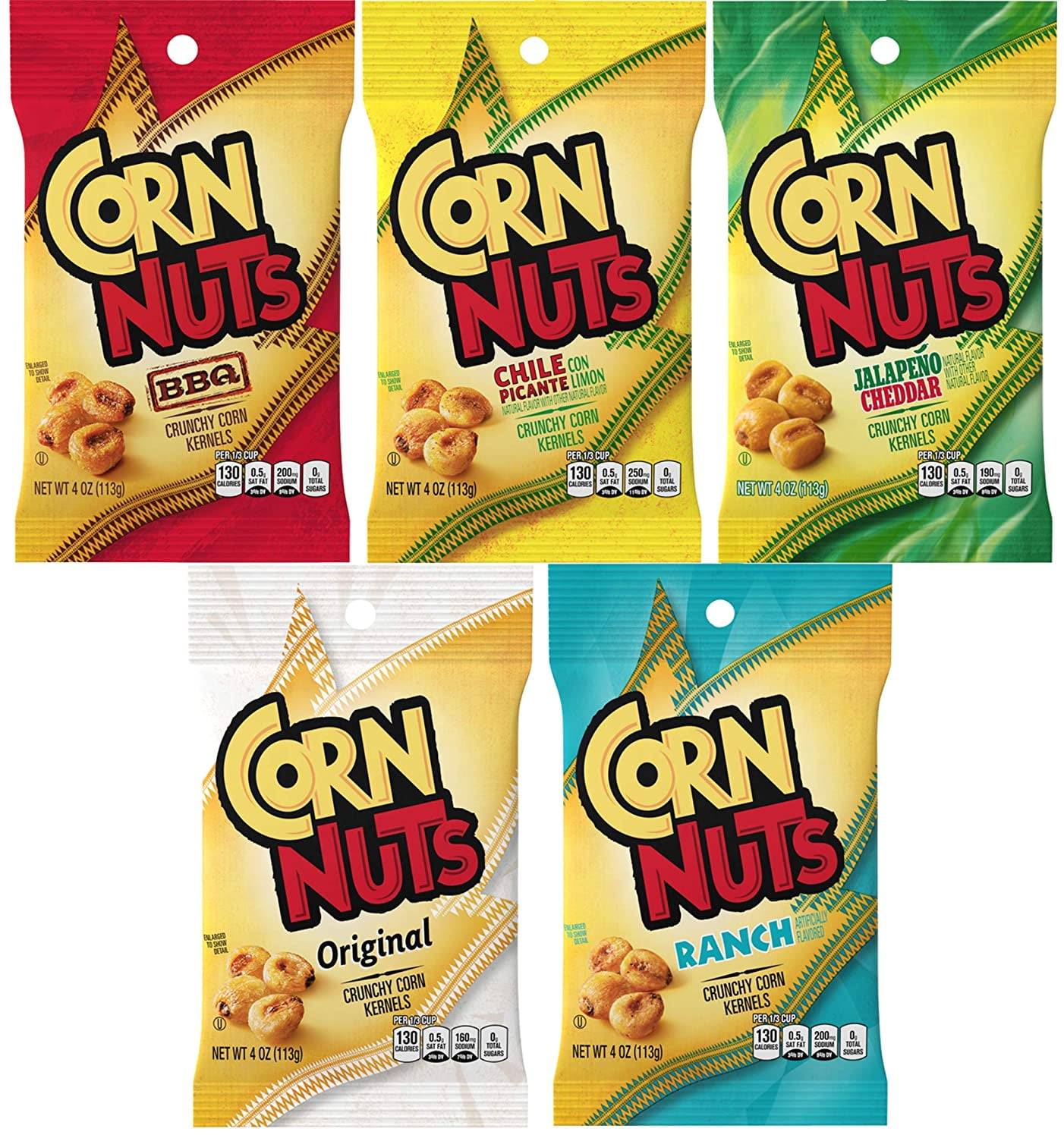 Corn Nuts Variety Pack 4oz Size (Pack of 5) 1 of Each BBQ, Ranch, Chile Picante, Original and